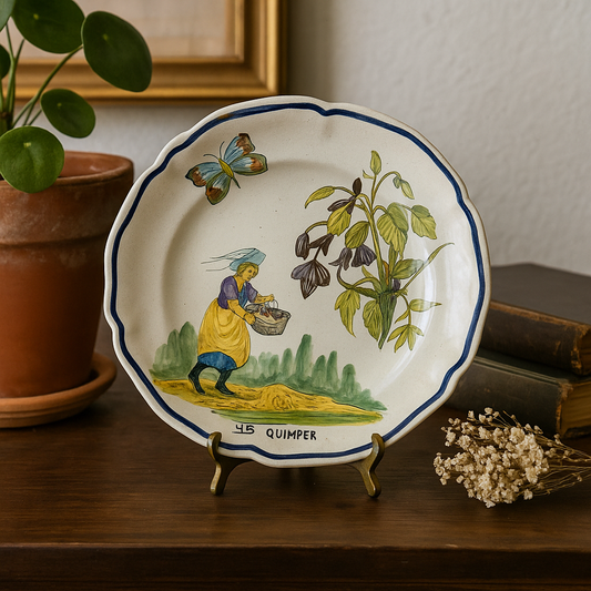 Antique HB Quimper Plate – 19th Century French Faience