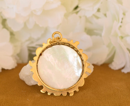Antique ORIA Gold Filled Photo Locket – Mother of Pearl & Domed Glass – Signed French Keepsake Pendant