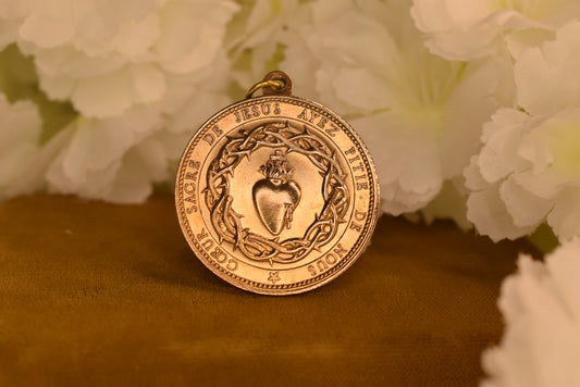 Antique 19th Century French Sacred Heart of Jesus Medal – Bronze – Signed Pénin-Poncet
