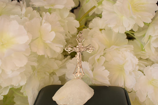 19th Century Solid Silver Crucifix – Hallmarked Openwork Fleur de Lis Cross – Antique Religious Pendant