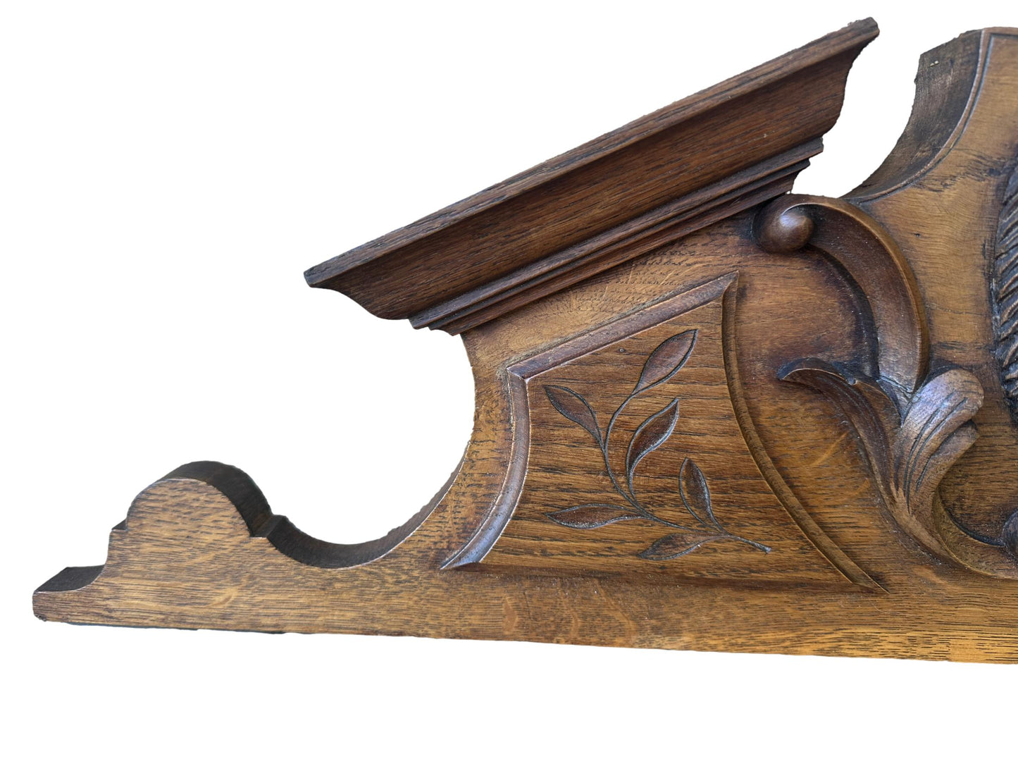 French Antique Hand Carved Oak Wood Pediment - Lion Head