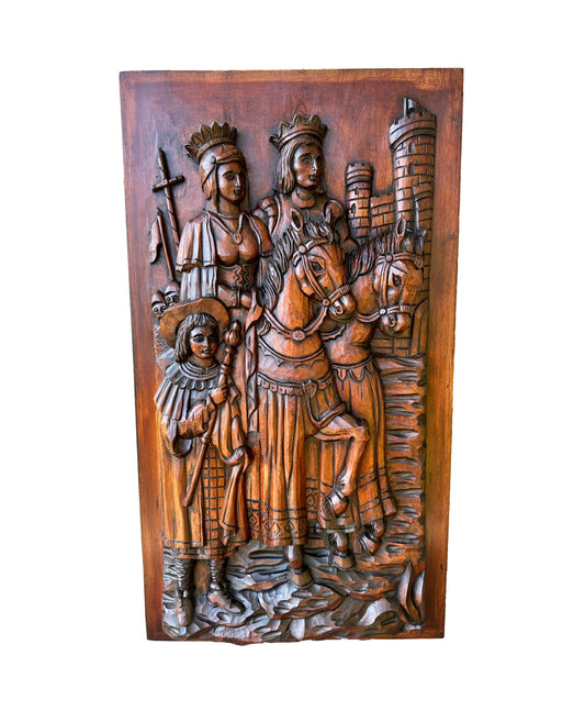 Gothic French Wood Wall Panel of French King and Queen Couple