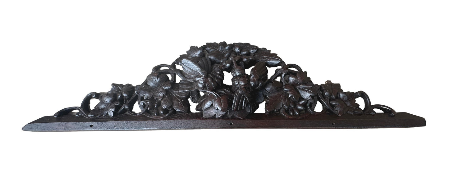 Carved wooden architectural pediment, Black Forest art, vintage decor for elegant interiors