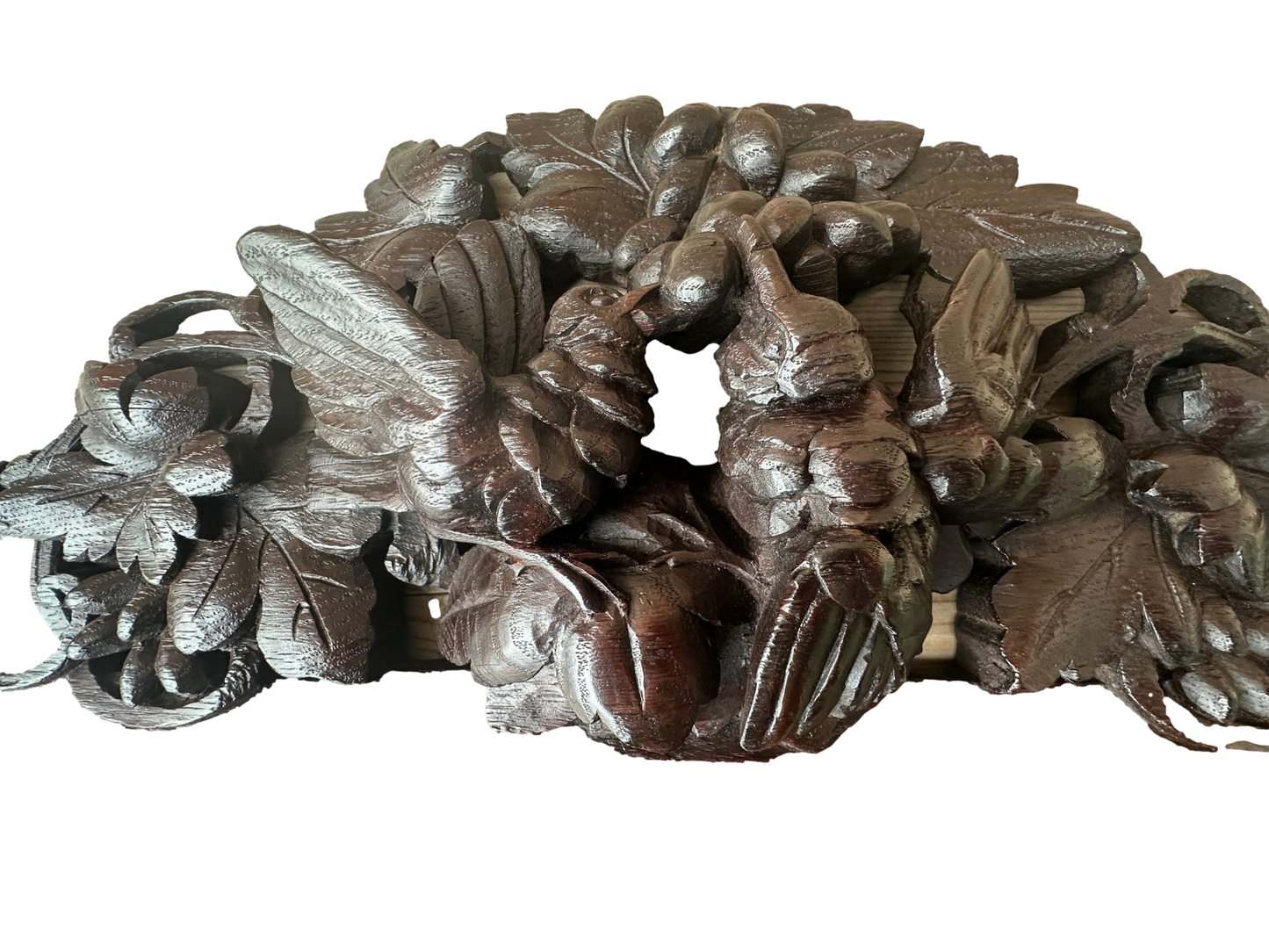 Black Forest French Antique Carved Wood Pediment Bird Vine 19th