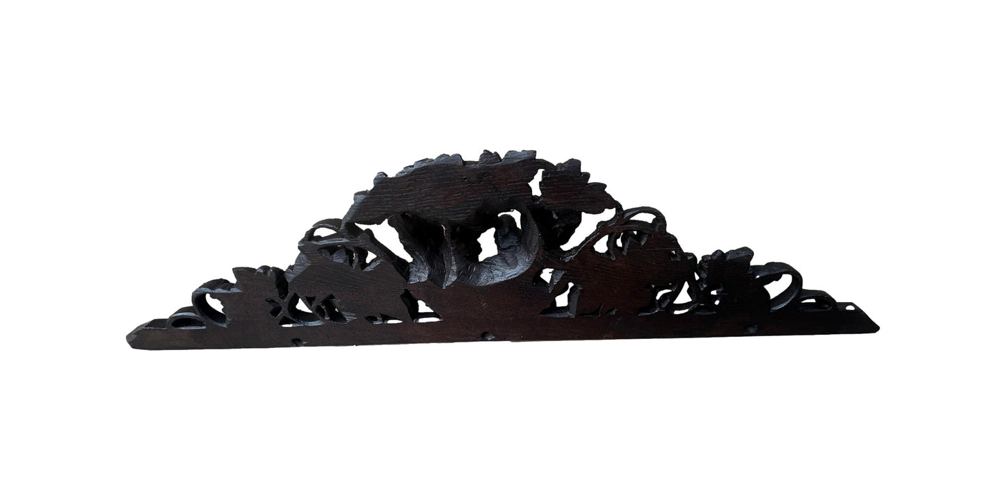 Black Forest French Antique Carved Wood Pediment Bird Vine 19th