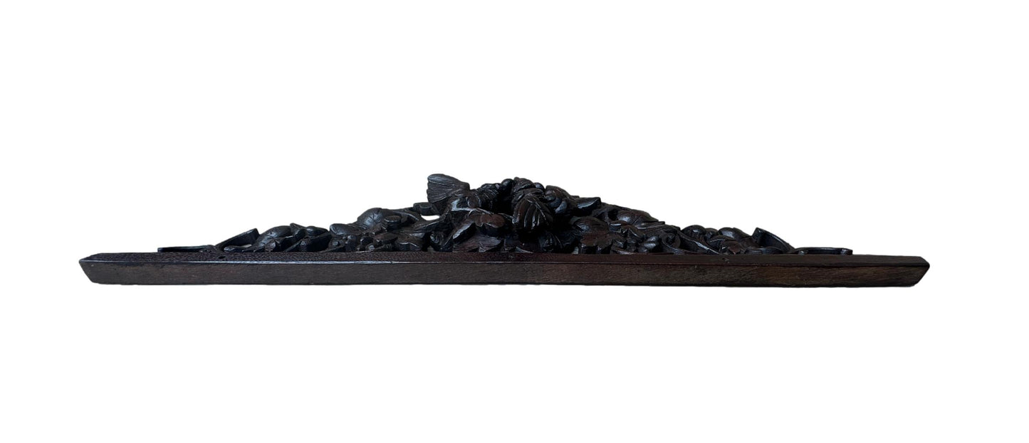 Black Forest French Antique Carved Wood Pediment Bird Vine 19th