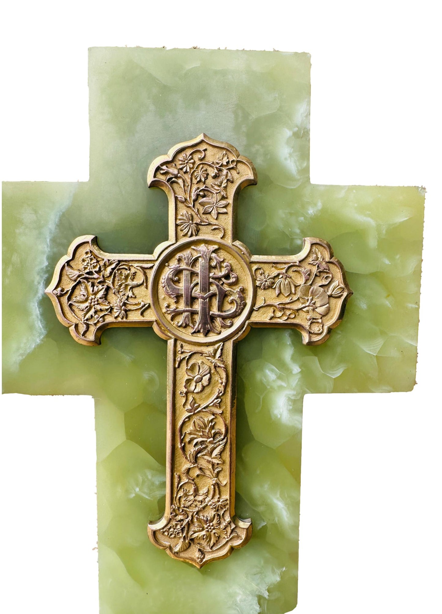 Art Nouveau French green onyx holy water font, featuring elegant, flowing design and intricate craftsmanship, perfect for adding a touch of vintage charm to your religious decor.
