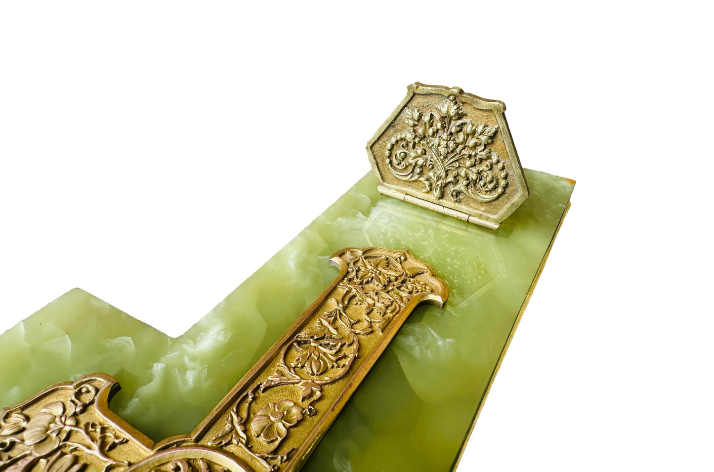 Art Nouveau French green onyx holy water font, featuring elegant, flowing design and intricate craftsmanship, perfect for adding a touch of vintage charm to your religious decor.