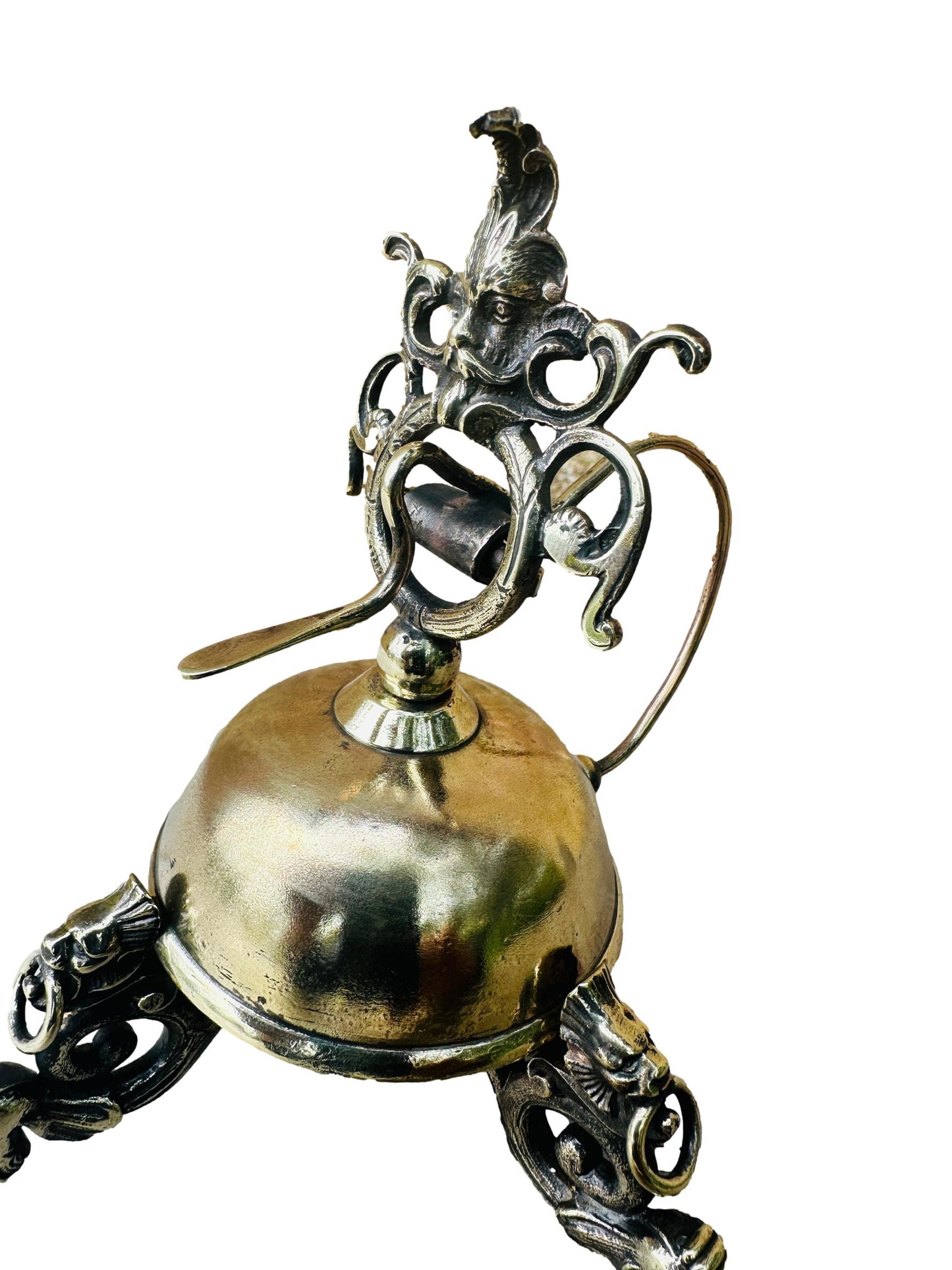 Antique French Bronze Table Bell, Mascaron