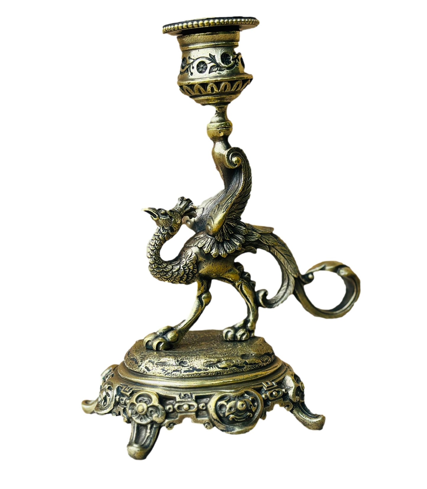 Victorian bronze bird-handled candlestick candle holder, featuring intricate details and elegant design, perfect for adding vintage charm and sophistication to your decor.