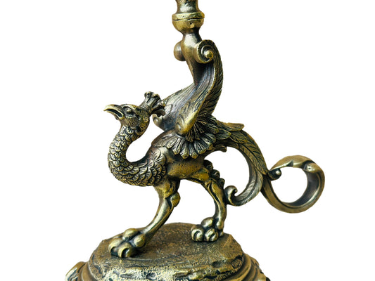 Victorian bronze bird-handled candlestick candle holder, featuring intricate details and elegant design, perfect for adding vintage charm and sophistication to your decor.
