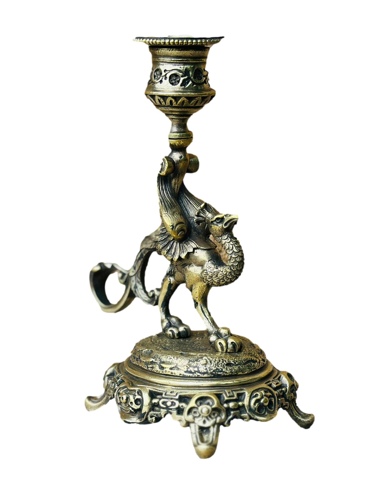 Victorian bronze bird-handled candlestick candle holder, featuring intricate details and elegant design, perfect for adding vintage charm and sophistication to your decor.