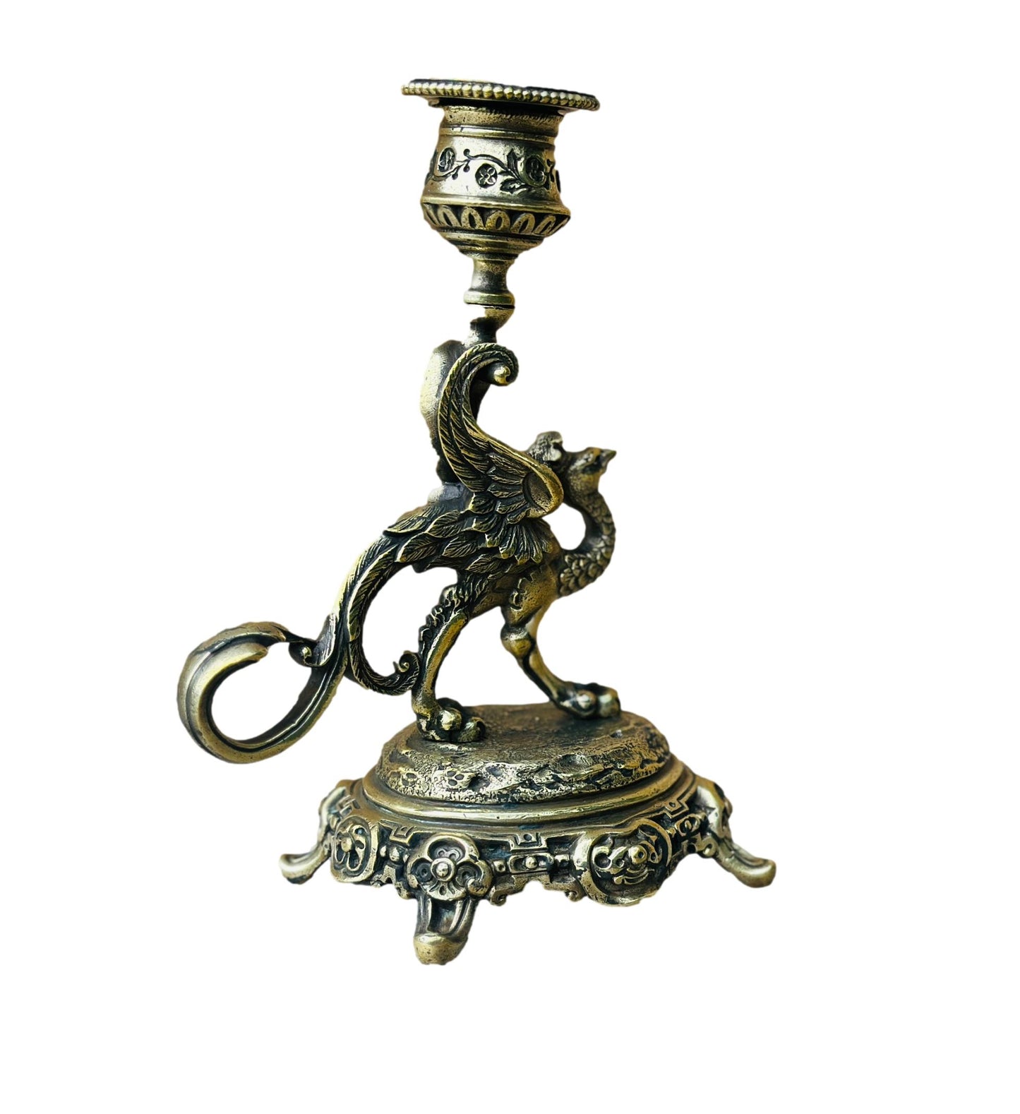 Victorian bronze bird-handled candlestick candle holder, featuring intricate details and elegant design, perfect for adding vintage charm and sophistication to your decor.