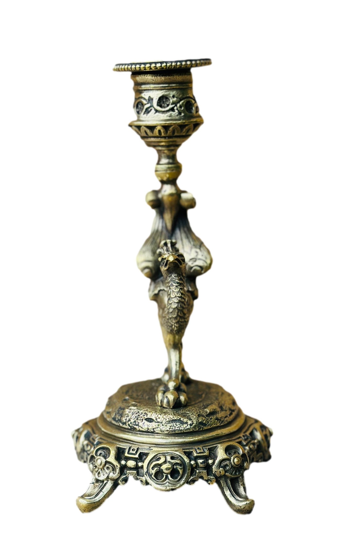 Victorian bronze bird-handled candlestick candle holder, featuring intricate details and elegant design, perfect for adding vintage charm and sophistication to your decor.