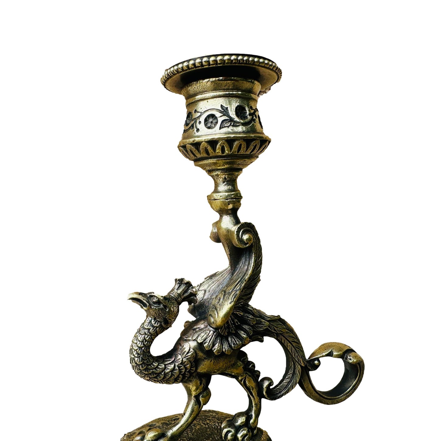 Victorian Bronze Bird Handled Candlestick Candle Holder
