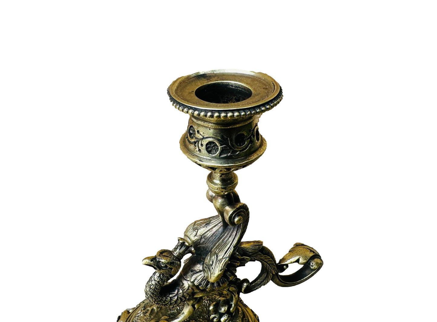 Victorian Bronze Bird Handled Candlestick Candle Holder