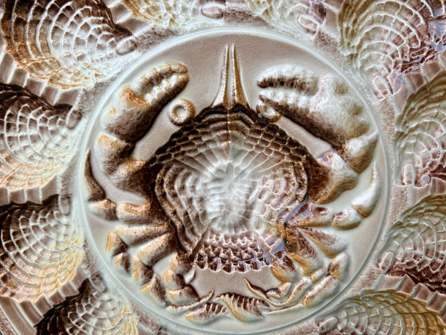 Revernay French Vintage Majolica Scalloped Oyster Platter