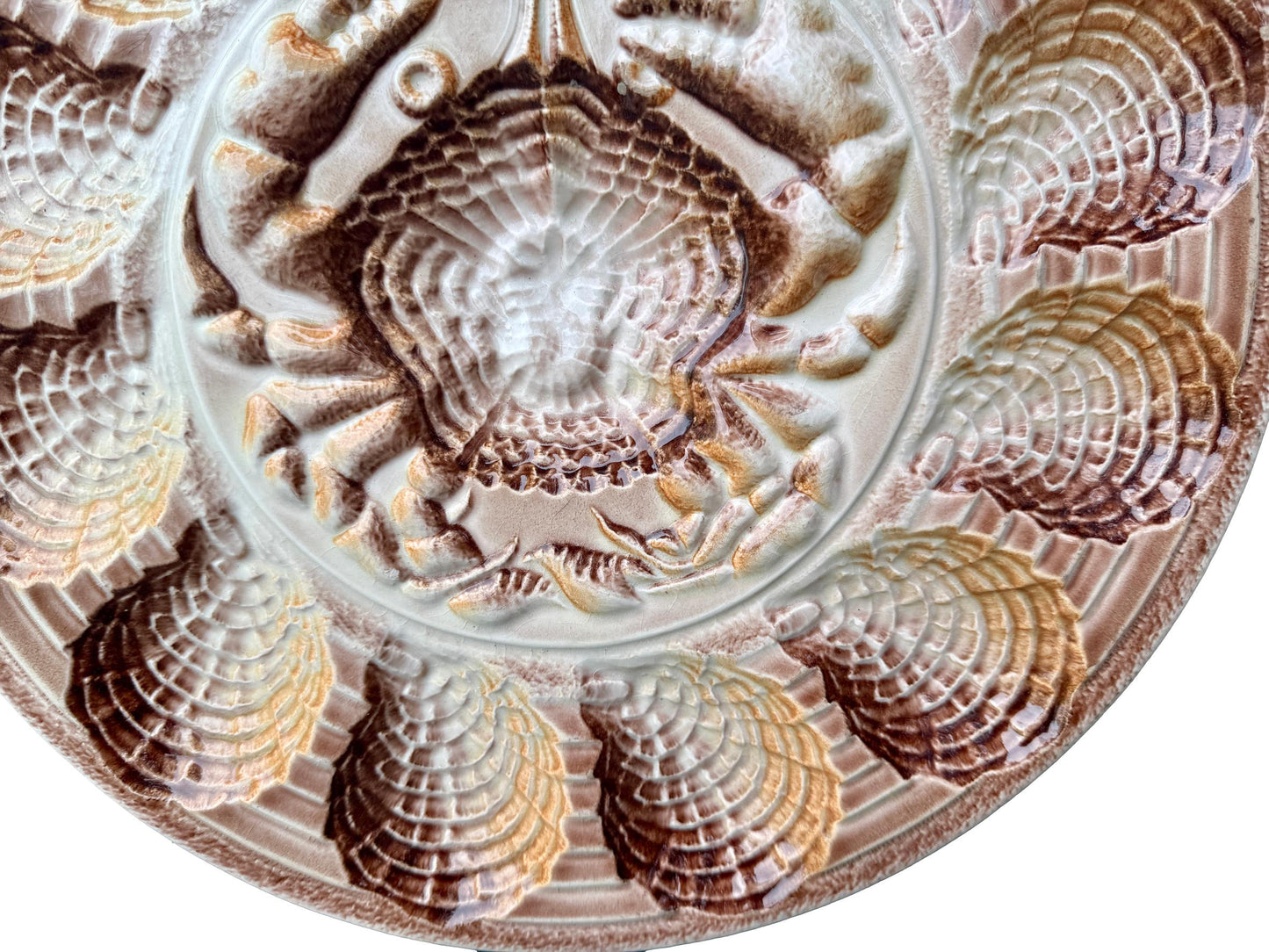 Revernay French Vintage Majolica Scalloped Oyster Platter