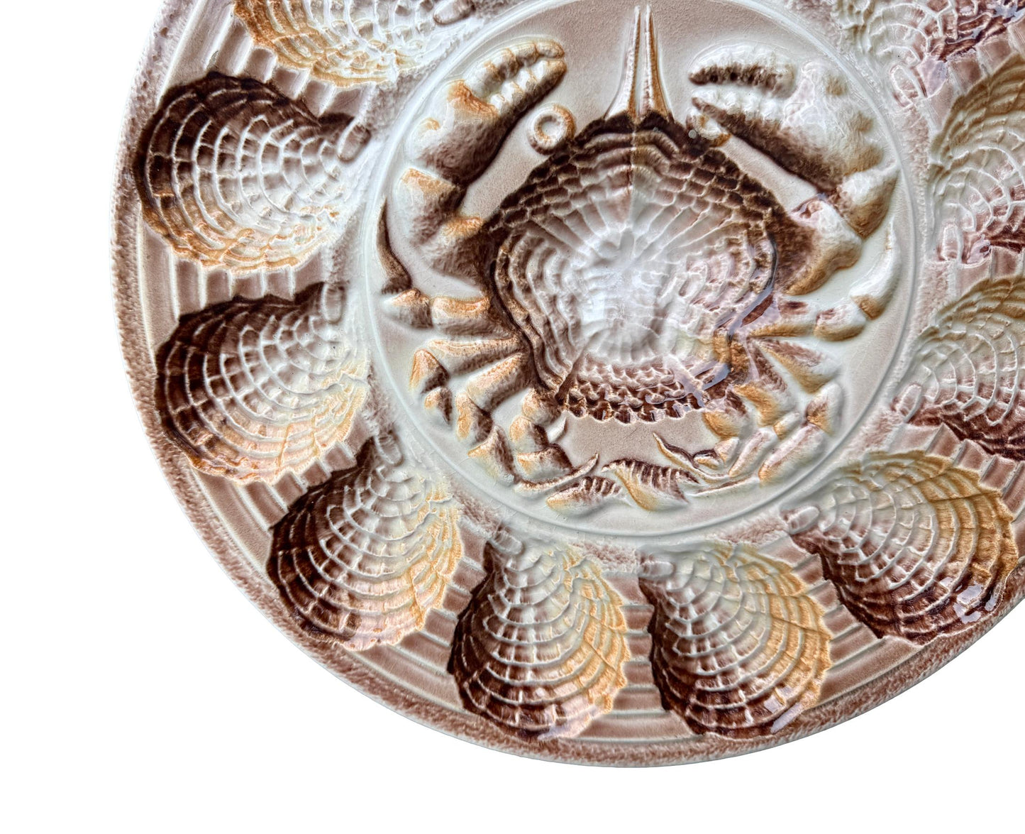 Revernay French Vintage Majolica Scalloped Oyster Platter