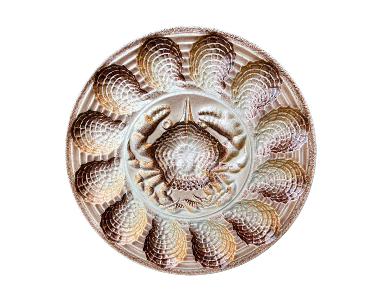 Revernay French Vintage Majolica Scalloped Oyster Platter