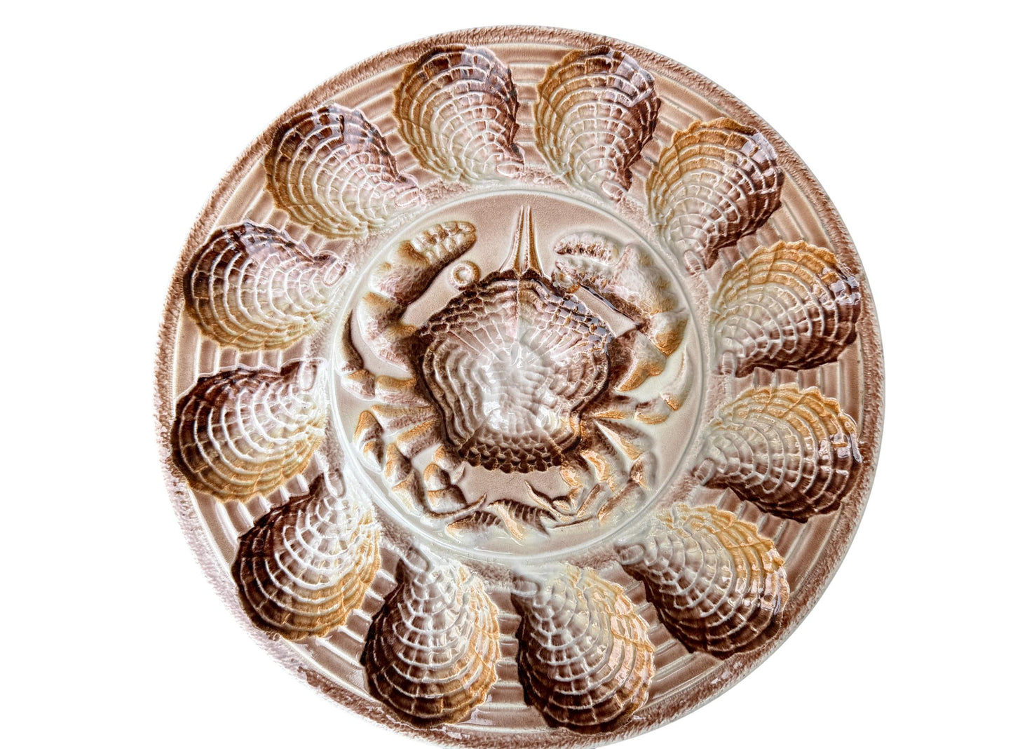 Revernay French Vintage Majolica Scalloped Oyster Platter