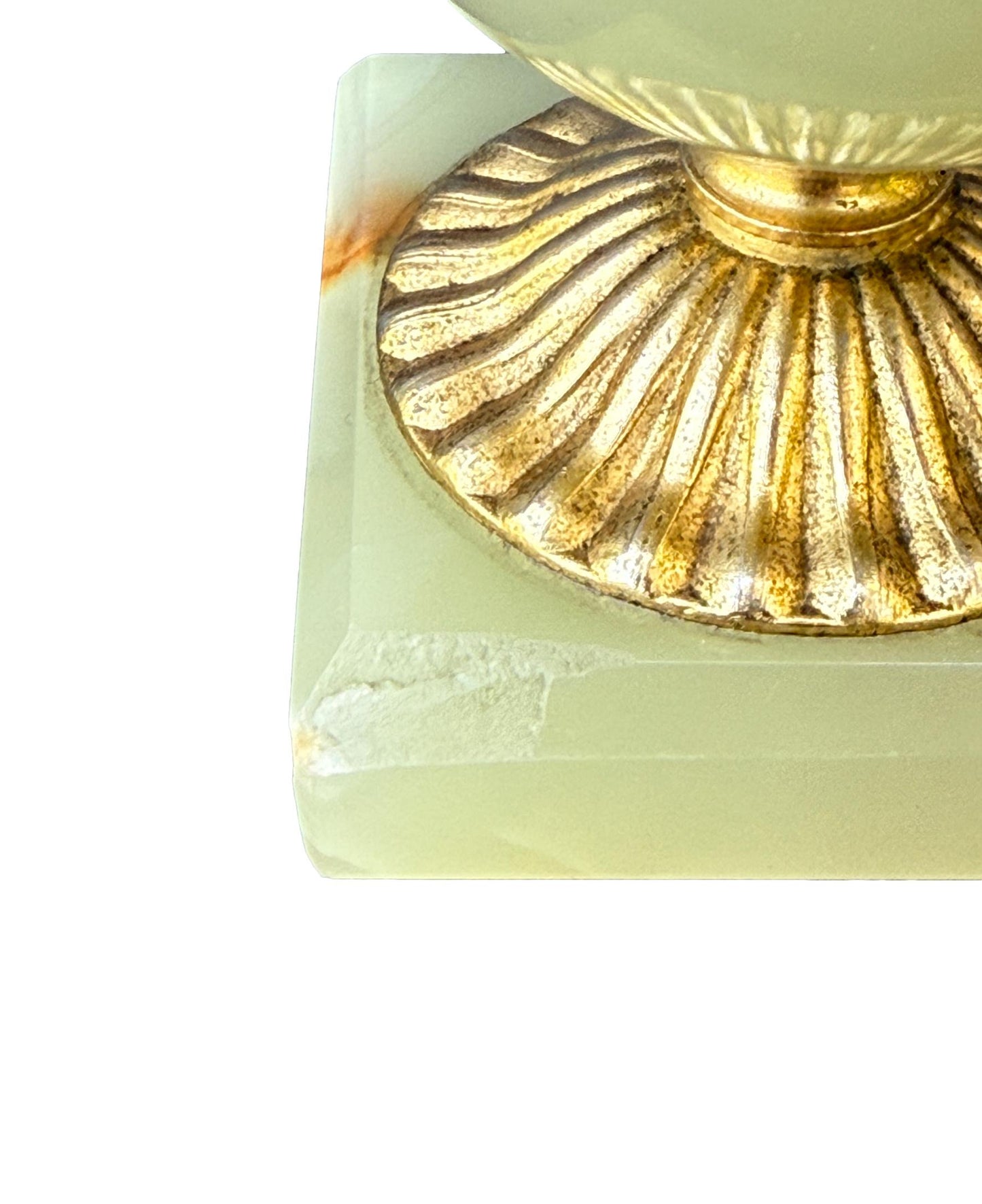 Vintage Onyx Egg Jewelry Box, Yellow White Onyx with Gold Base, 1970s Trinket Box