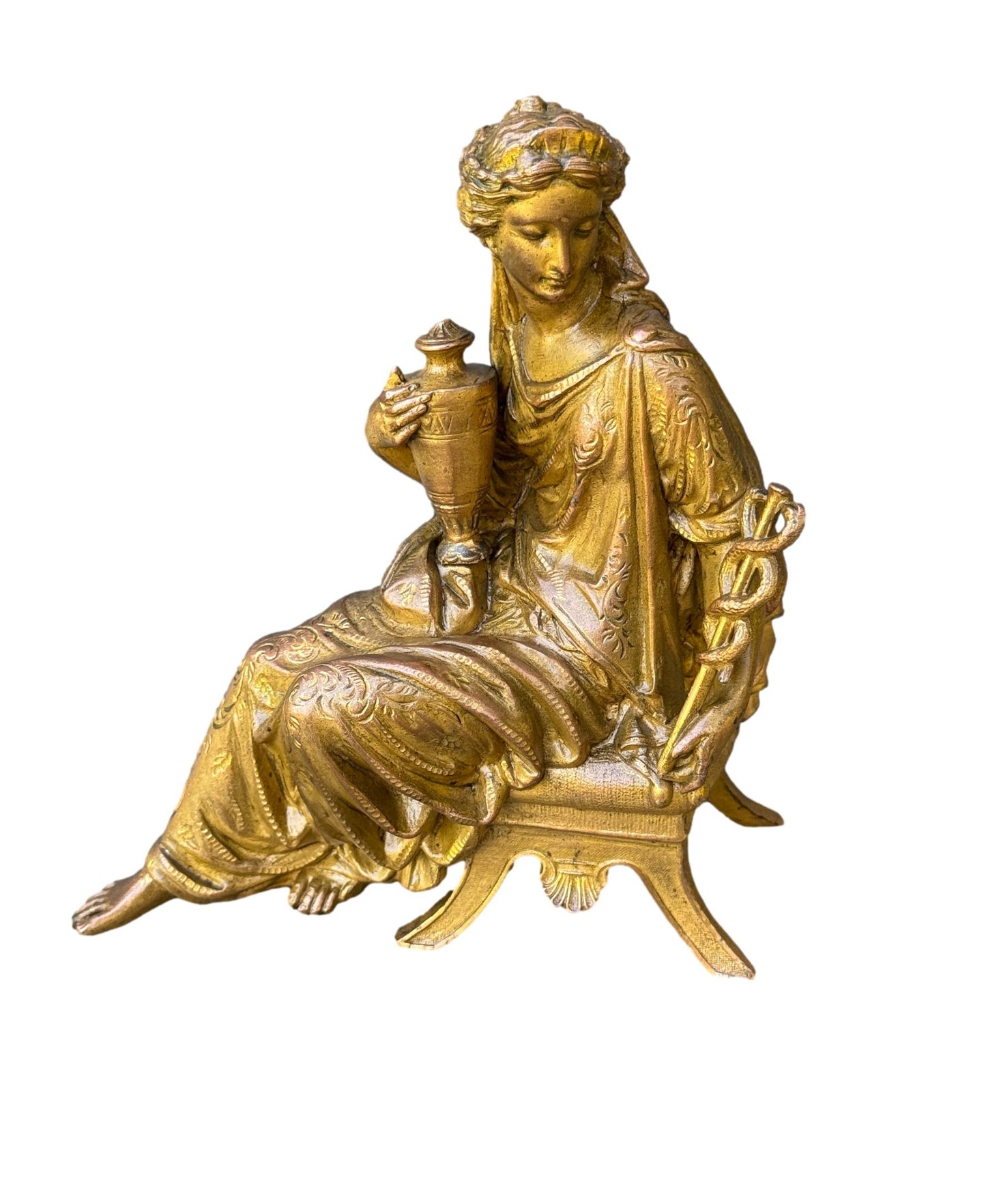 Antique French Statue, 19thC Gilded Spelter Allegory of Commerce, Prosperity Symbol