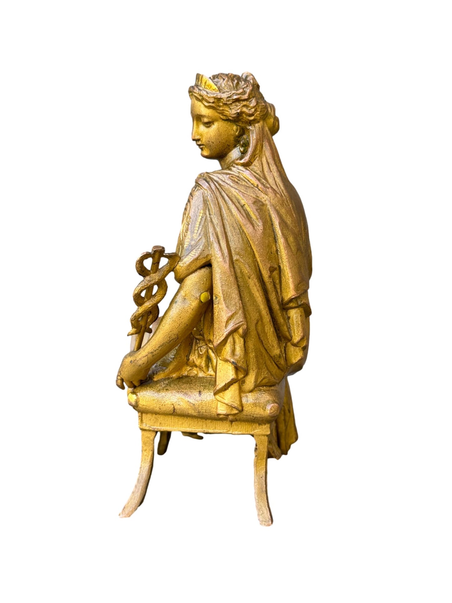 Antique French Statue, 19thC Gilded Spelter Allegory of Commerce, Prosperity Symbol