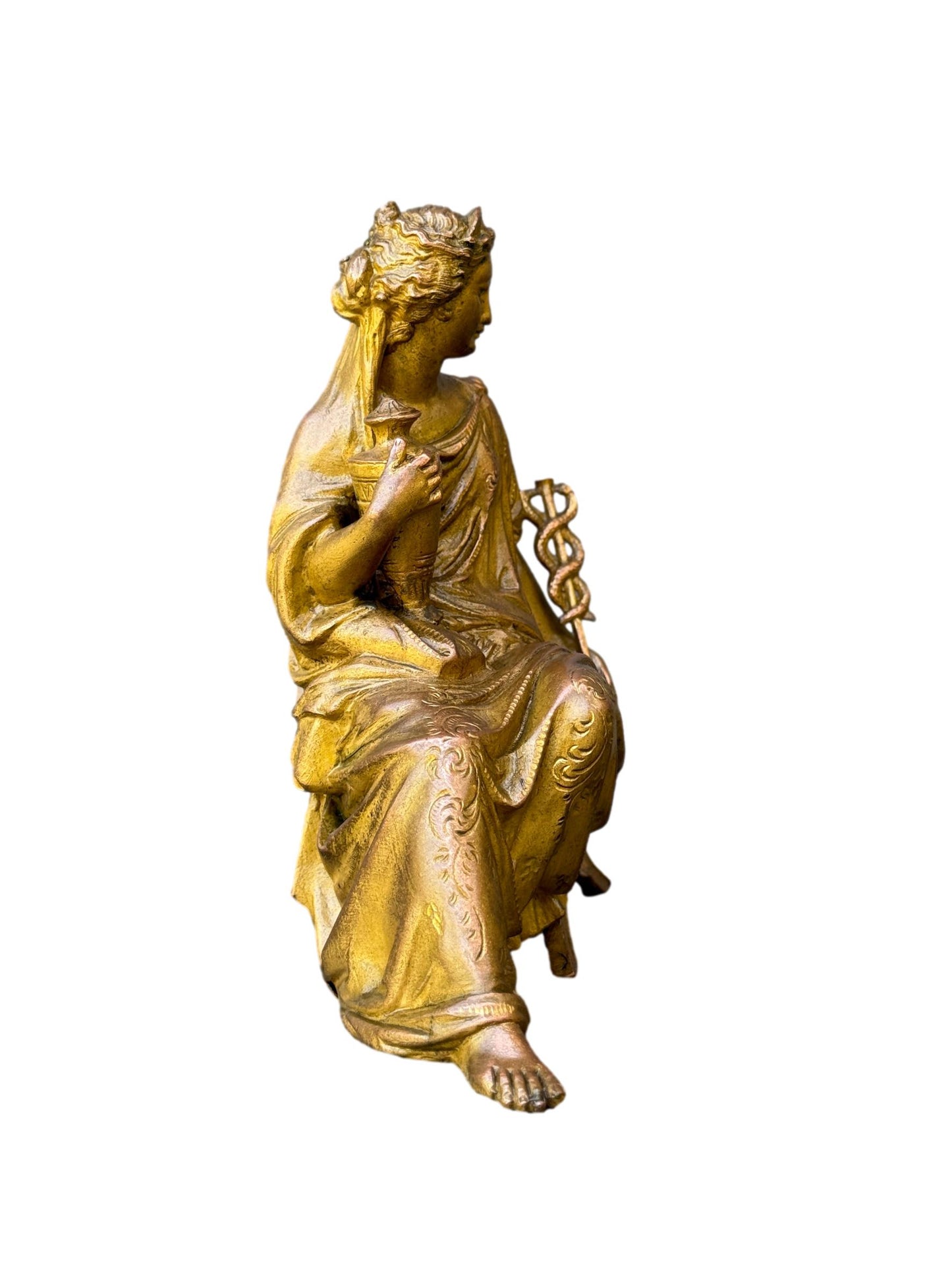 Antique French Statue, 19thC Gilded Spelter Allegory of Commerce, Prosperity Symbol