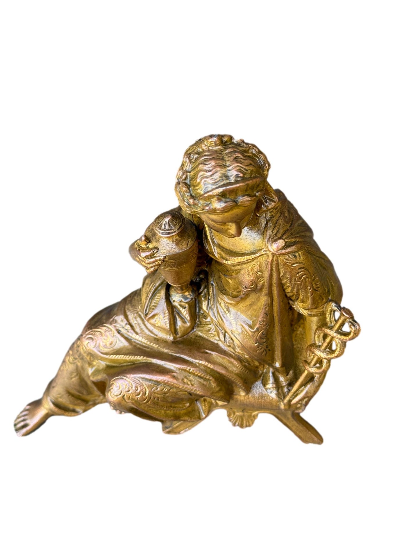 Antique French Statue, 19thC Gilded Spelter Allegory of Commerce, Prosperity Symbol