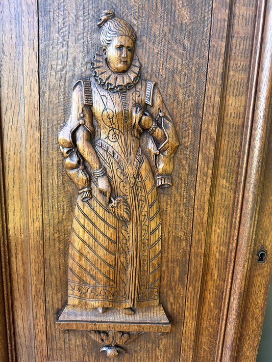 Antique French door in solid oak with authentic patina