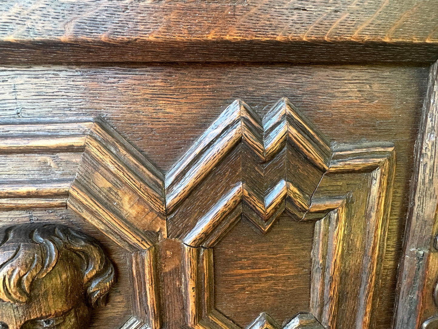 French Antique Carved Oak Wood Door
