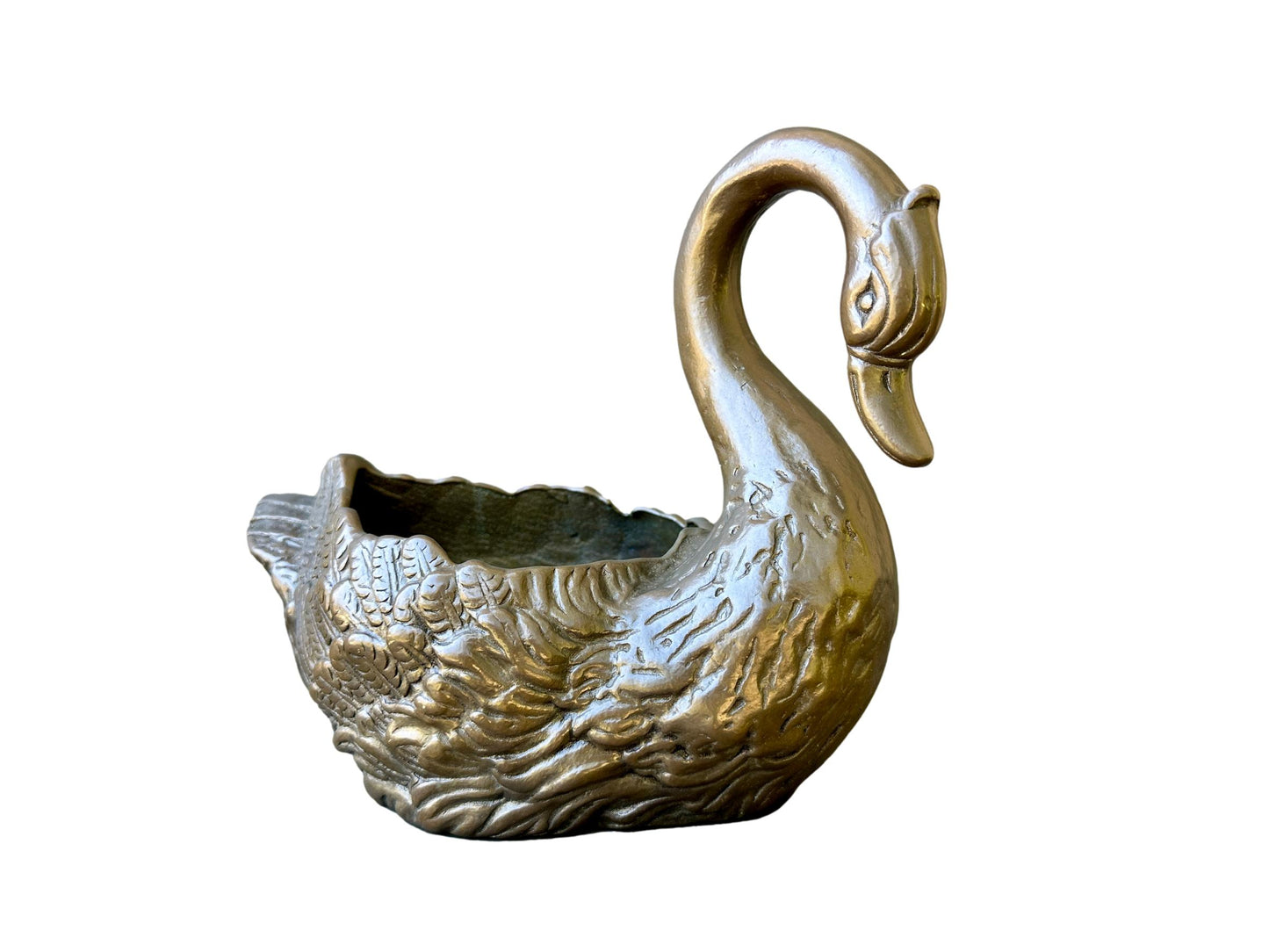 Antique bronze planter with intricate swan design and patina finish