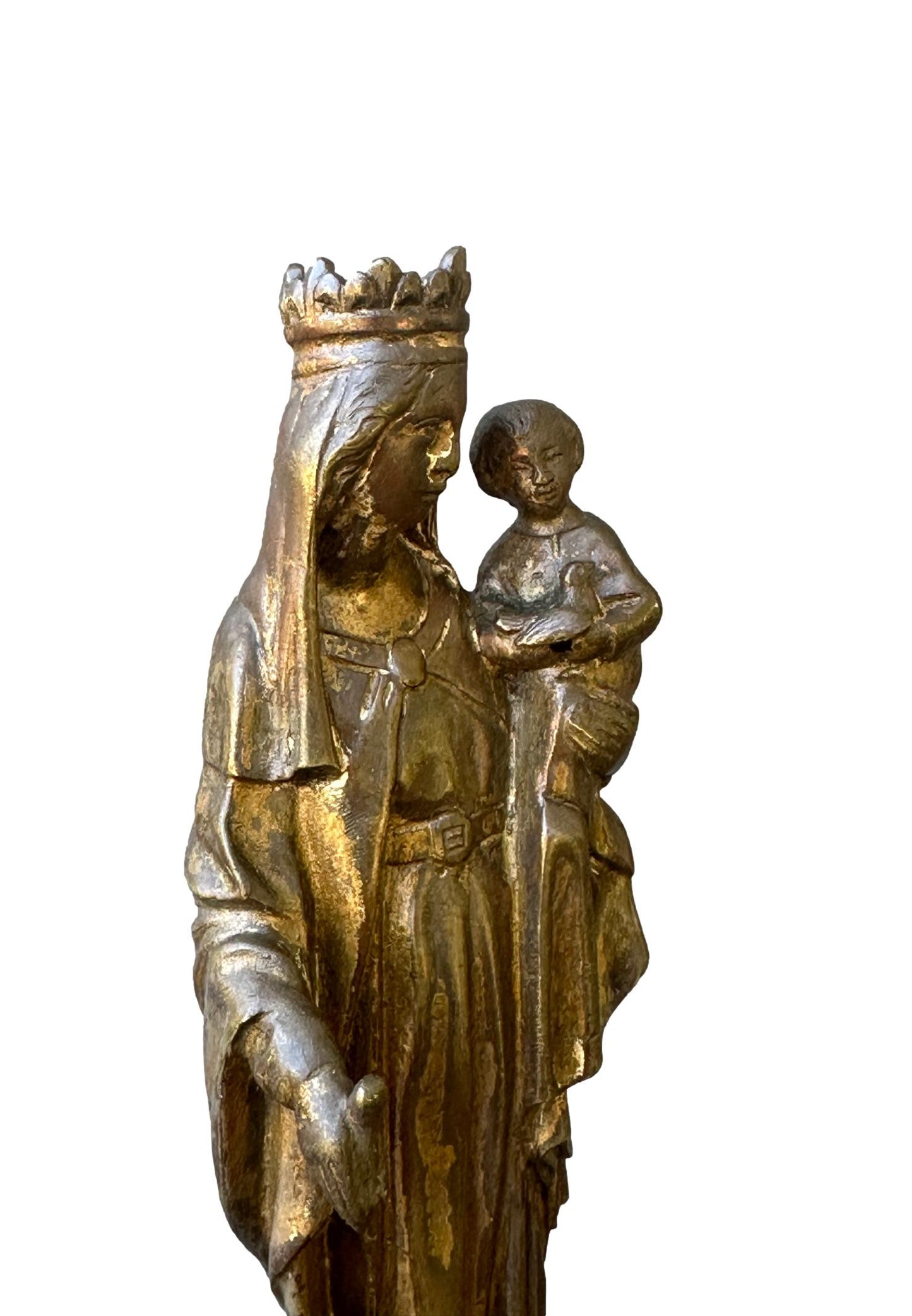 Antique French Virgin Mary and Child Crowned, Gilded Bronze