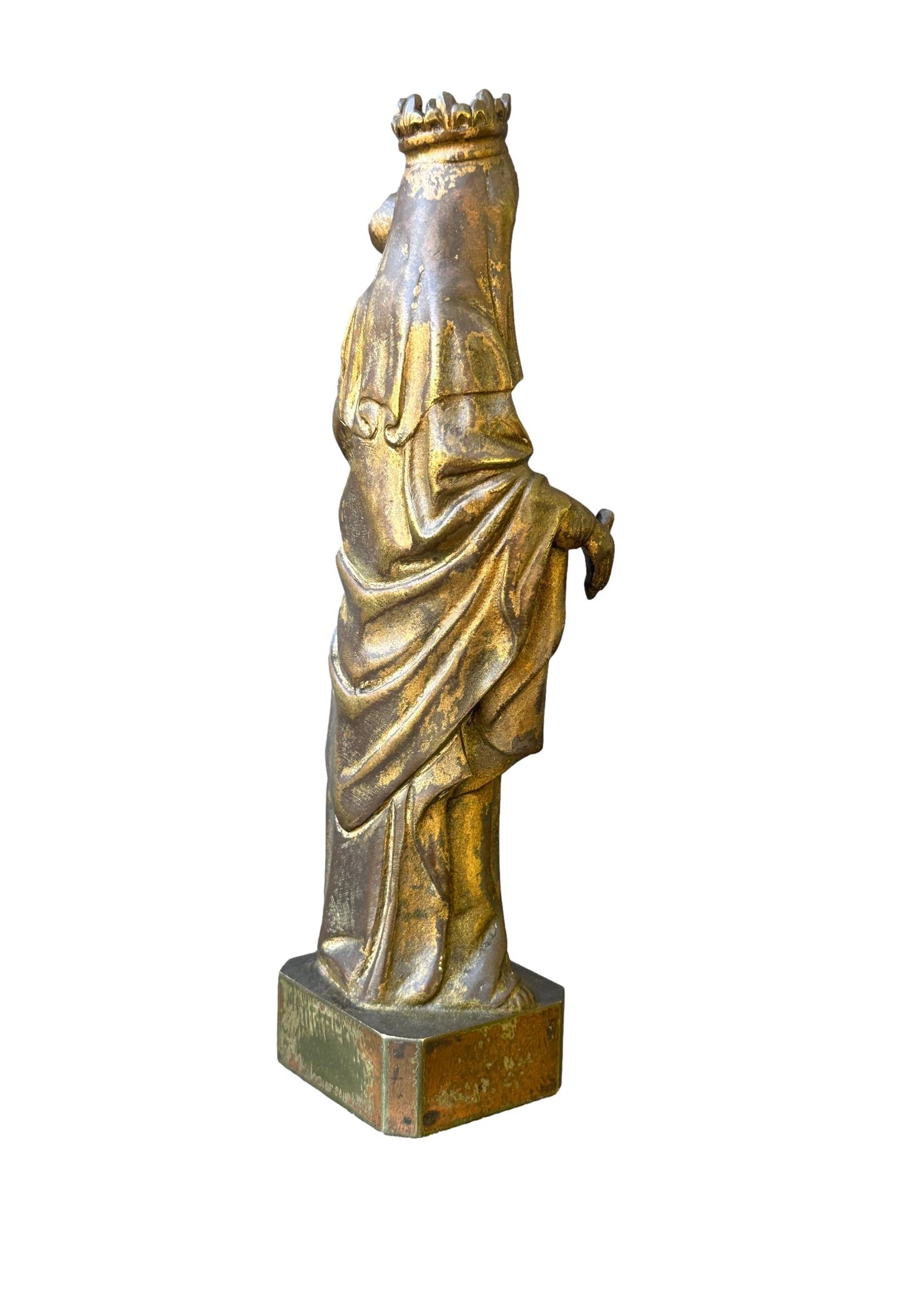 Antique French Virgin Mary and Child Crowned, Gilded Bronze