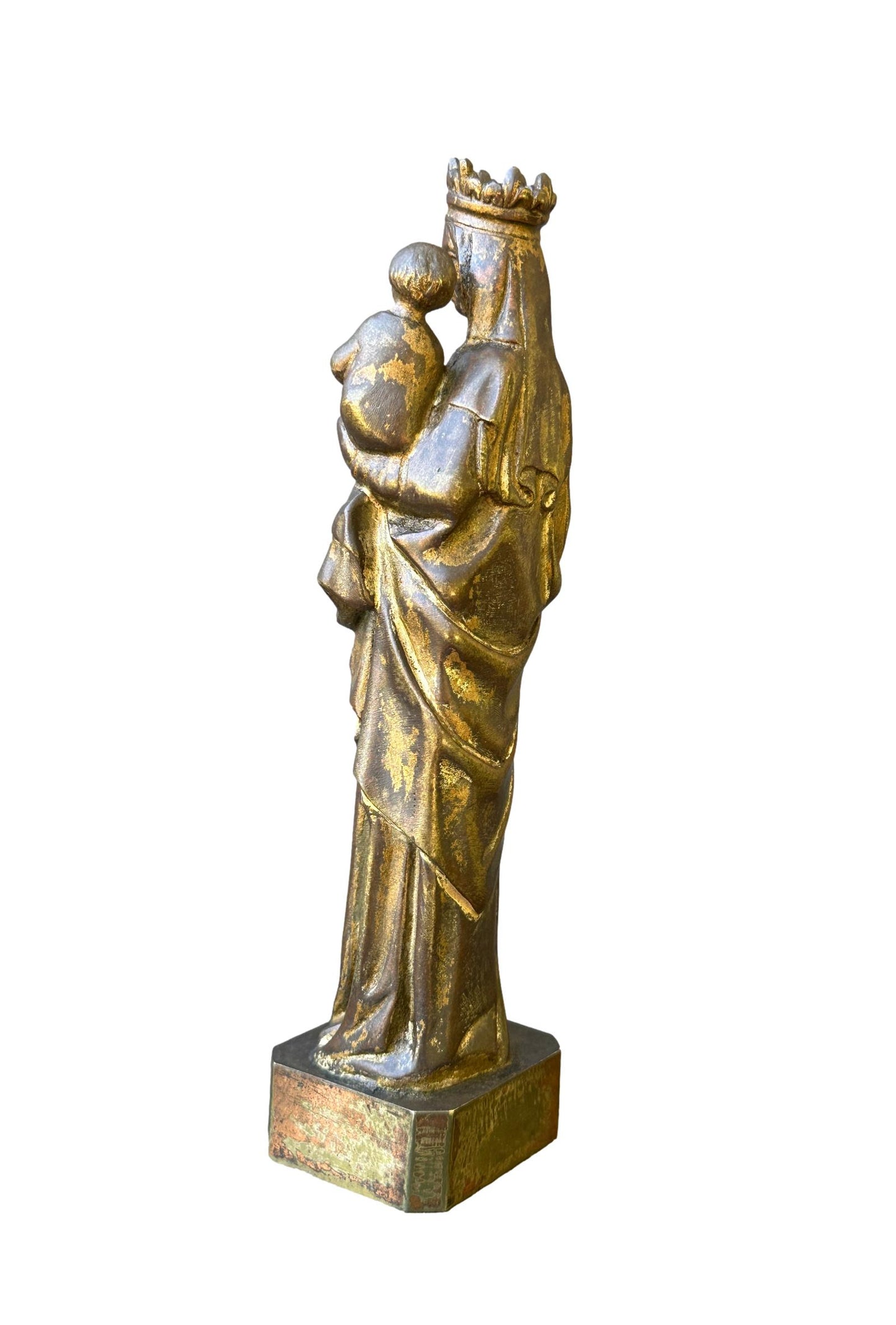 Antique French Virgin Mary and Child Crowned, Gilded Bronze