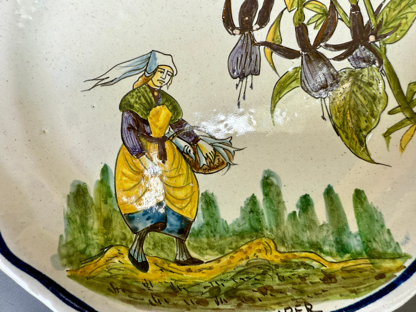 Antique HB Quimper Plate – 19th Century French Faience