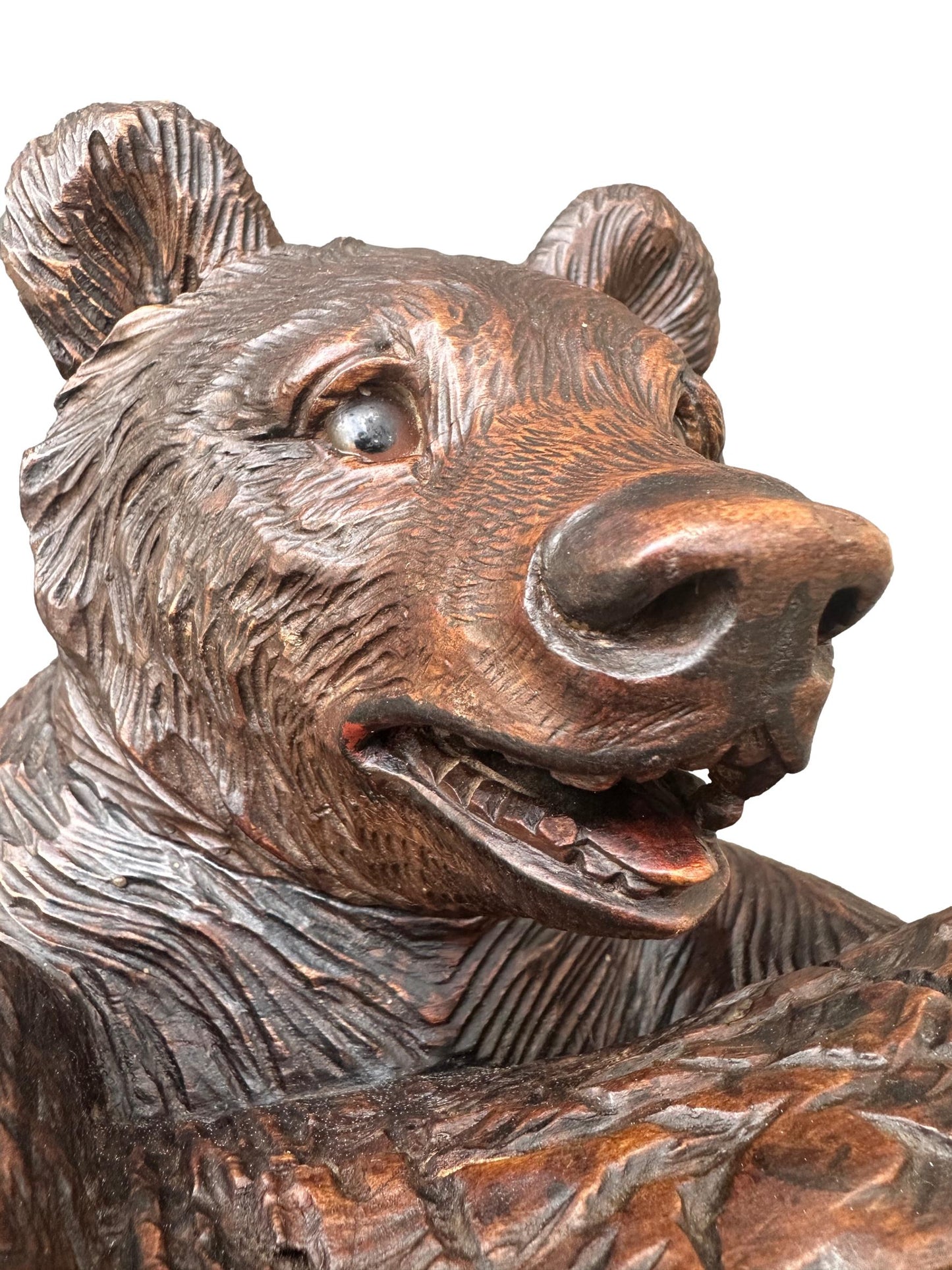French Antique Black Forest Bear Inkwell, Hand Carved Wood