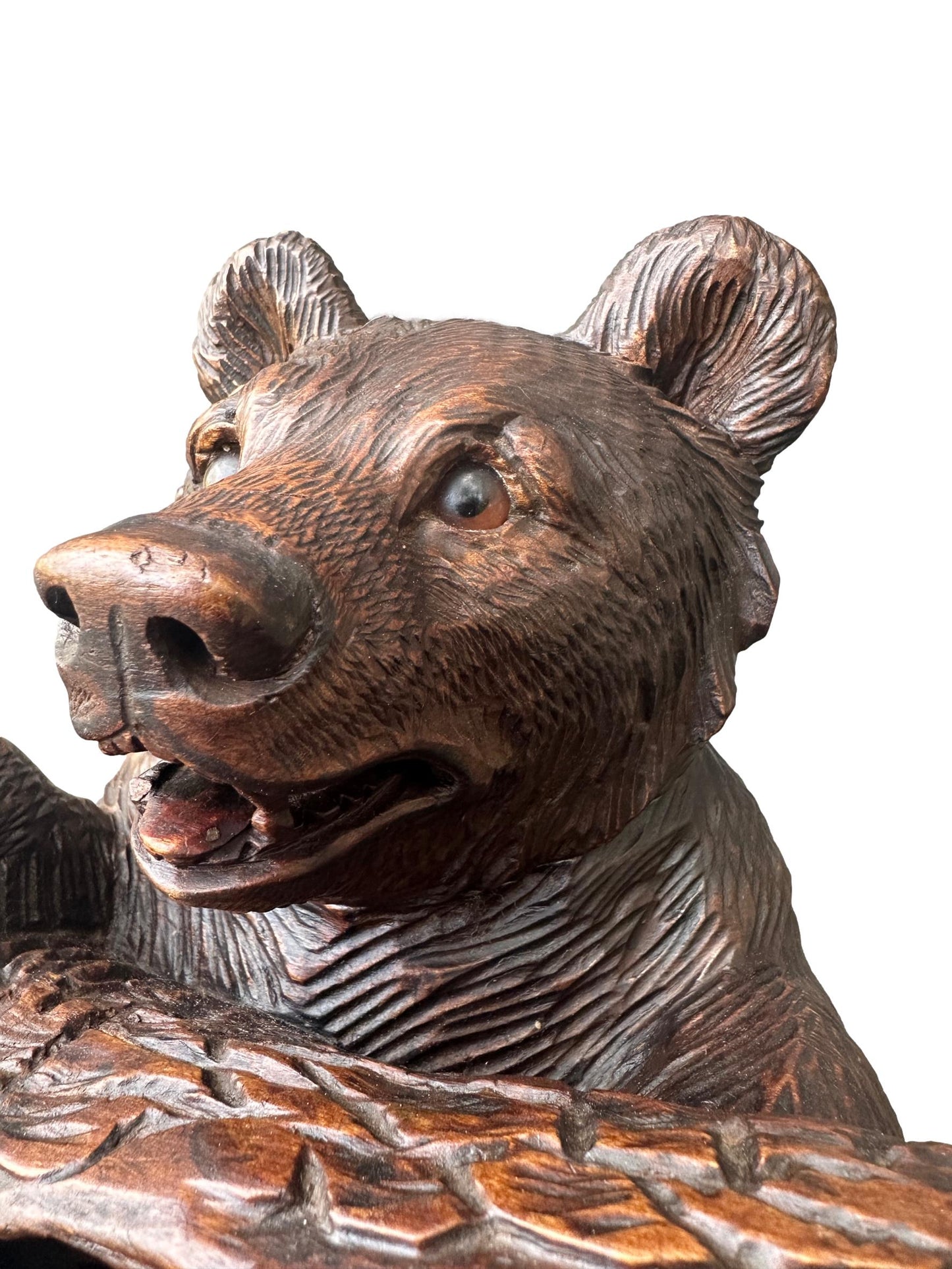 French Antique Black Forest Bear Inkwell, Hand Carved Wood