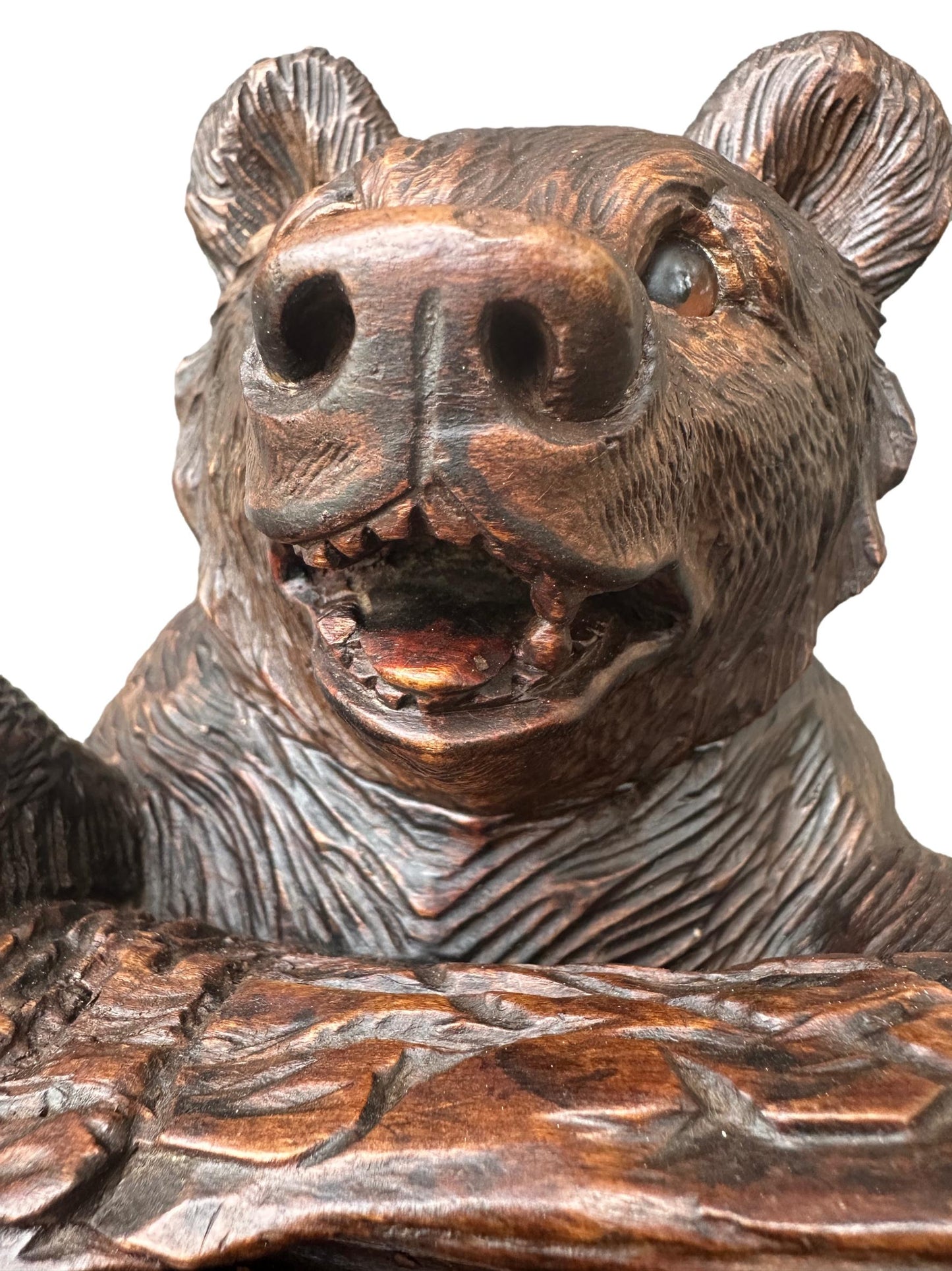 French Antique Black Forest Bear Inkwell, Hand Carved Wood