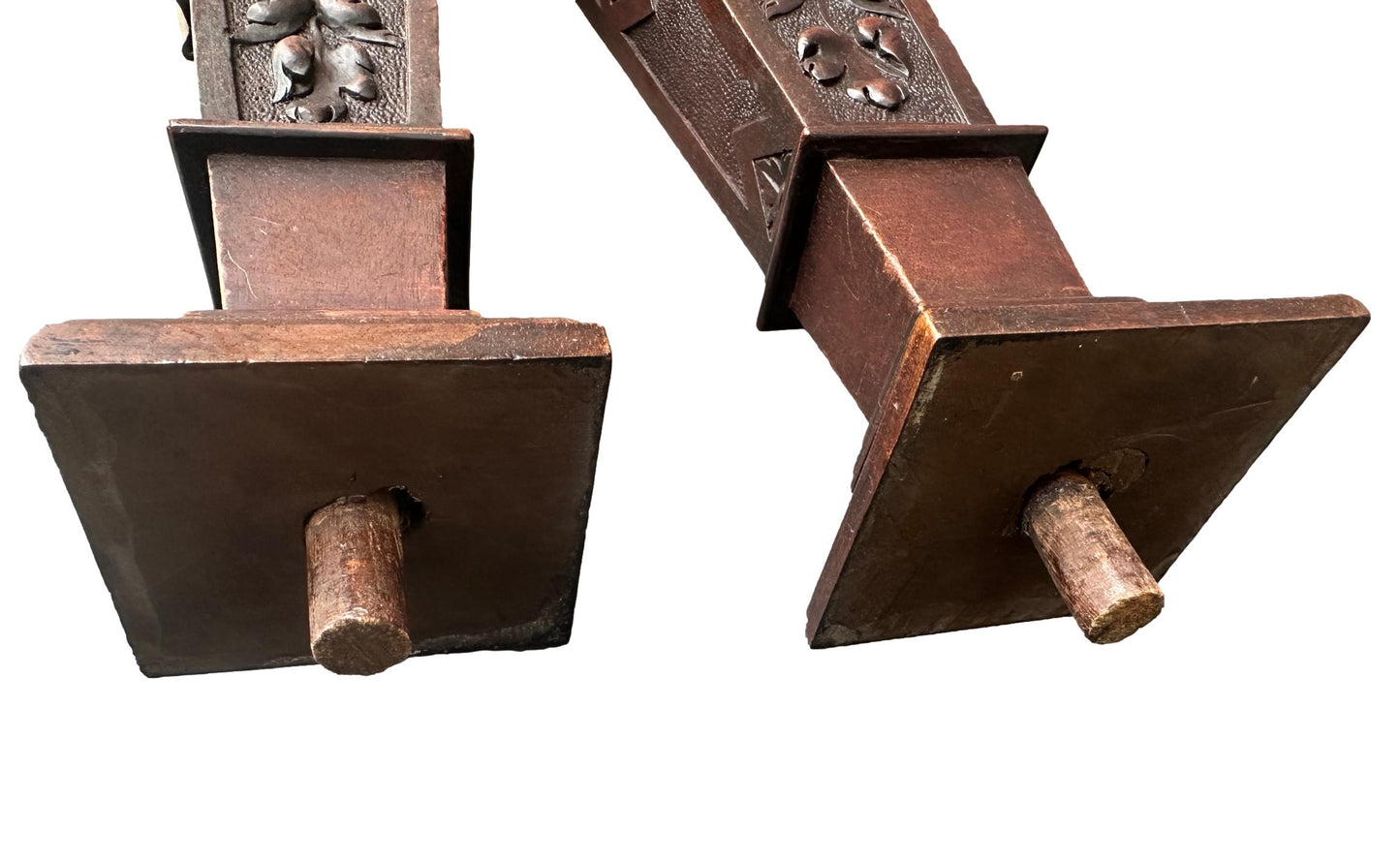 RARE French Antique Pair of Carved Walnut Pilasters, Caryatid and Atlante, Late 19th Century