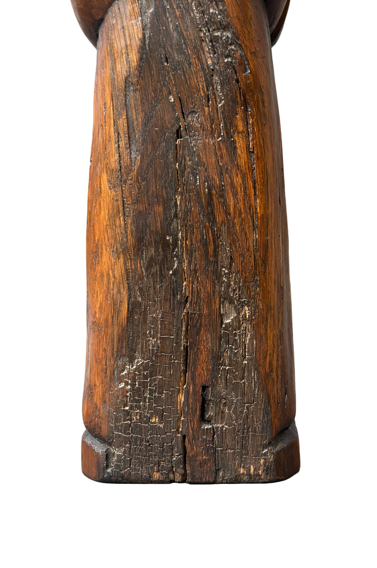 Vintage Oak Madonna and Child Statue – 1920s Sacred Art