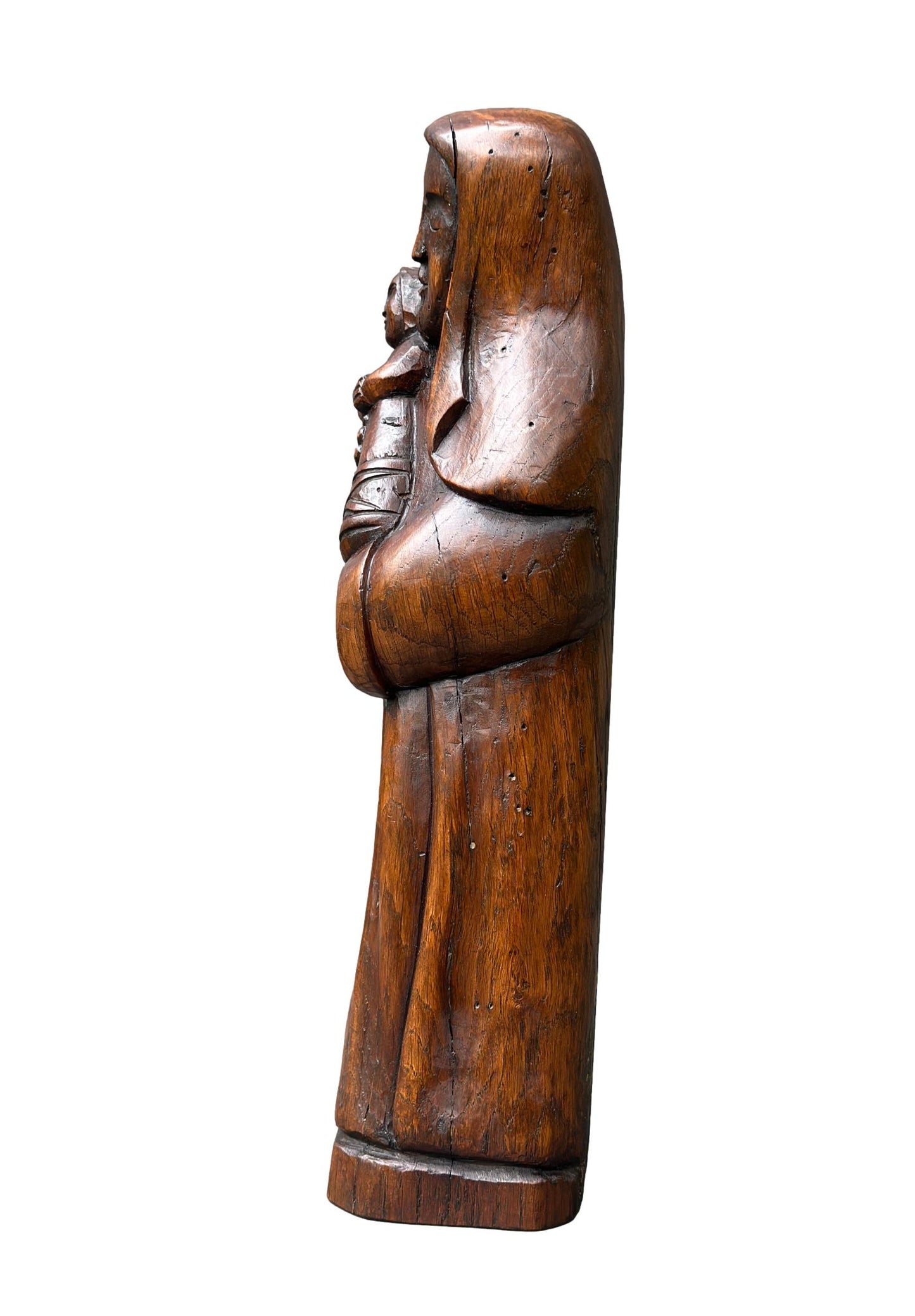 Vintage Oak Madonna and Child Statue – 1920s Sacred Art