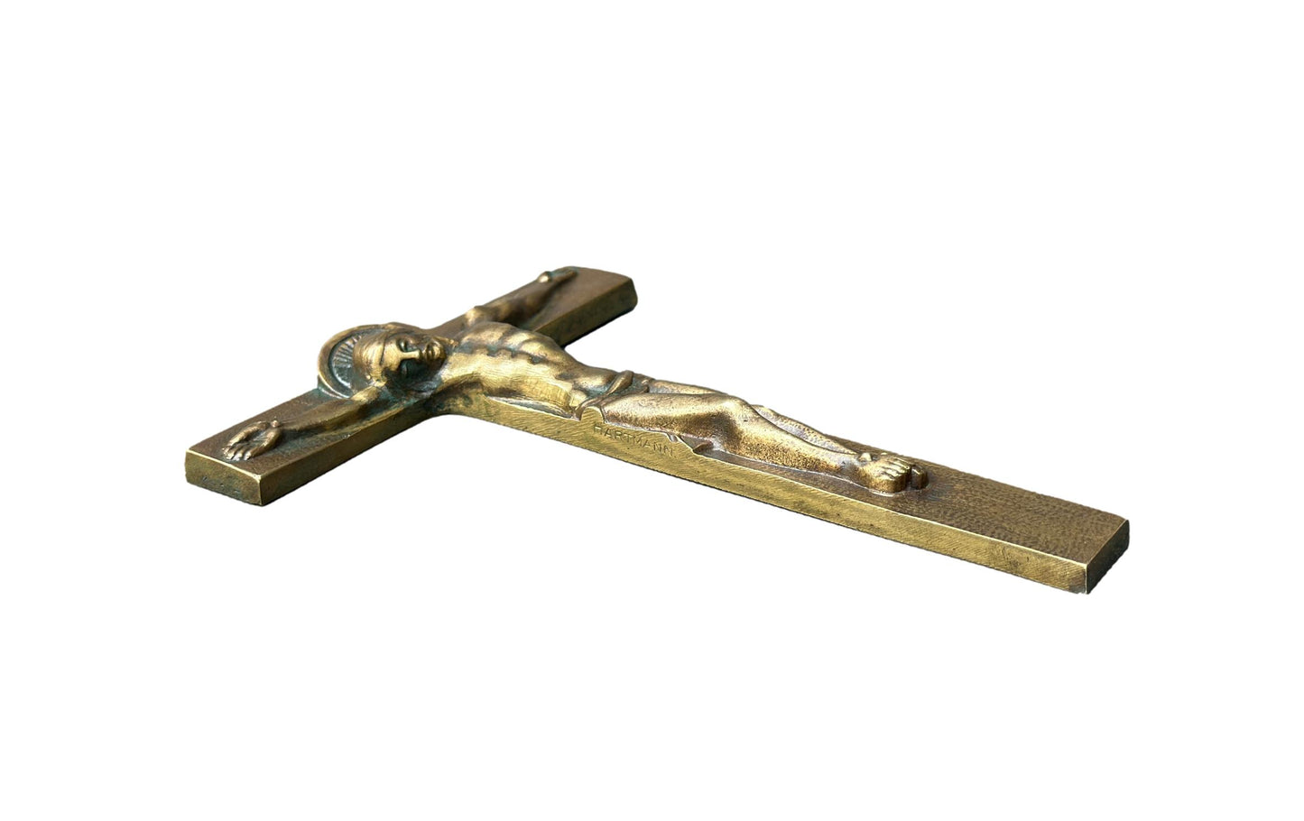 French Antique Art Deco Bronze Wall Cross by Hartmann Crucifix