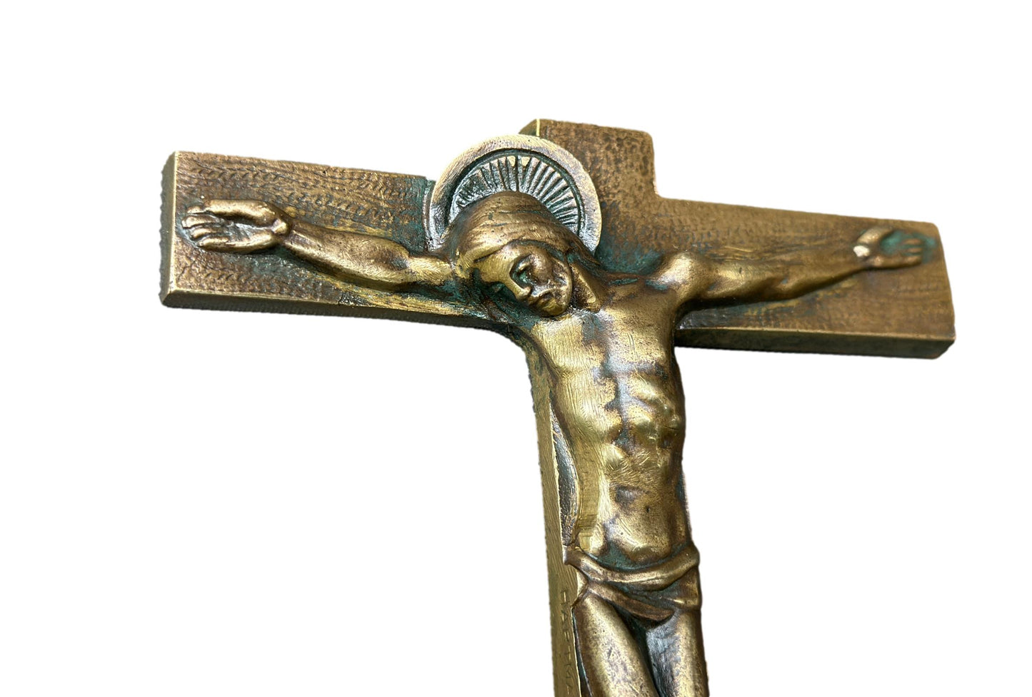 French Antique Art Deco Bronze Wall Cross by Hartmann Crucifix