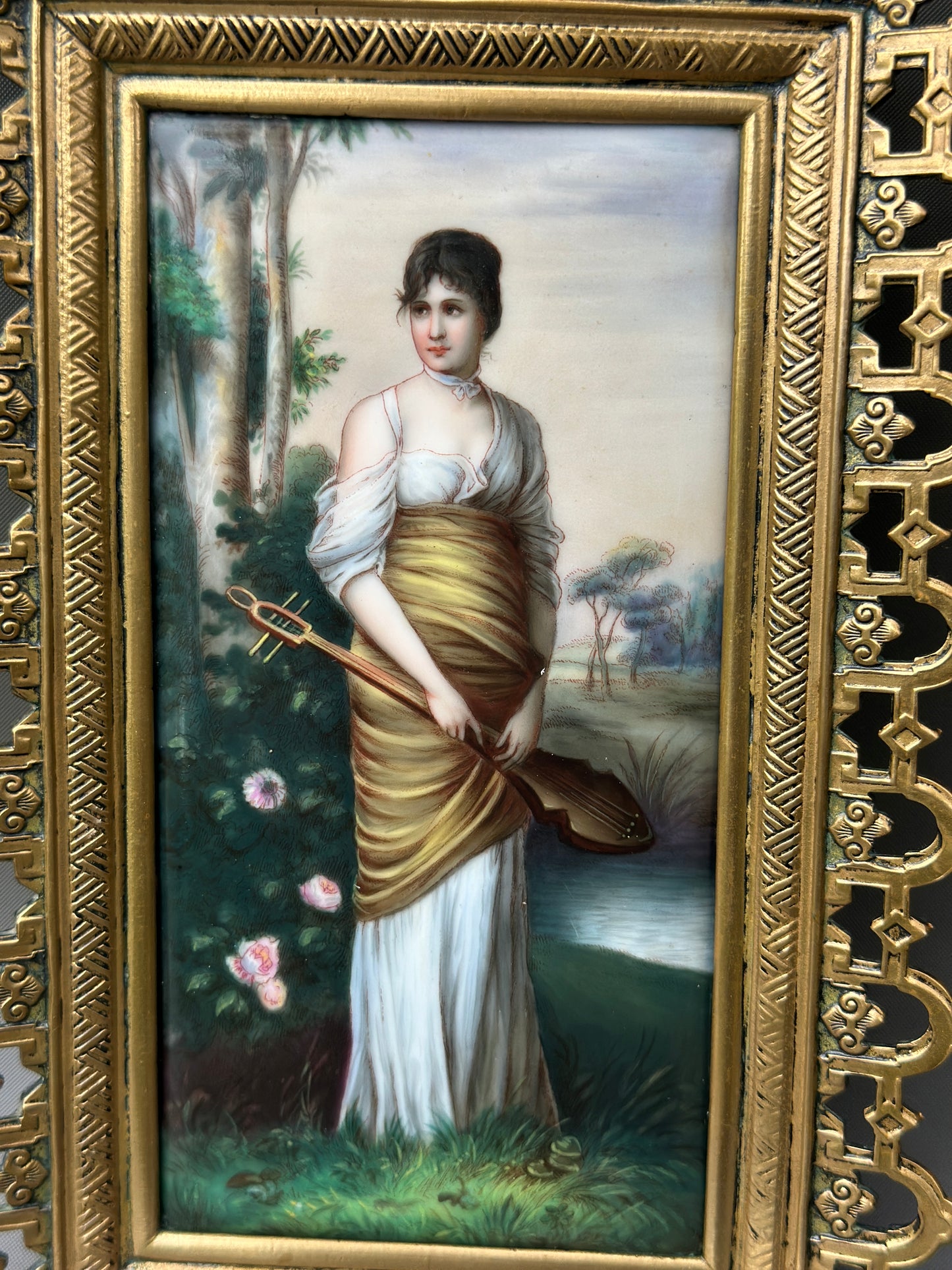 Antique 1900 Porcelain Plaque Painting
