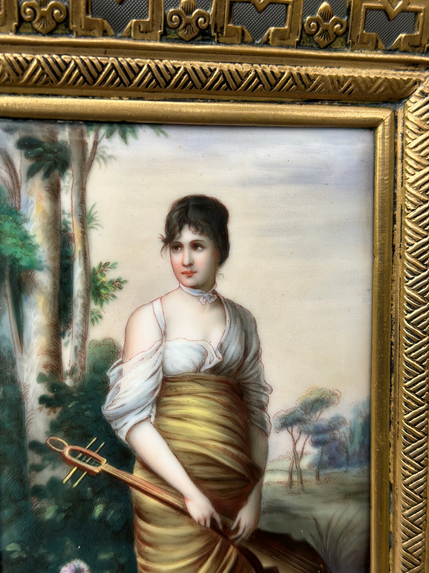 Antique 1900 Porcelain Plaque Painting