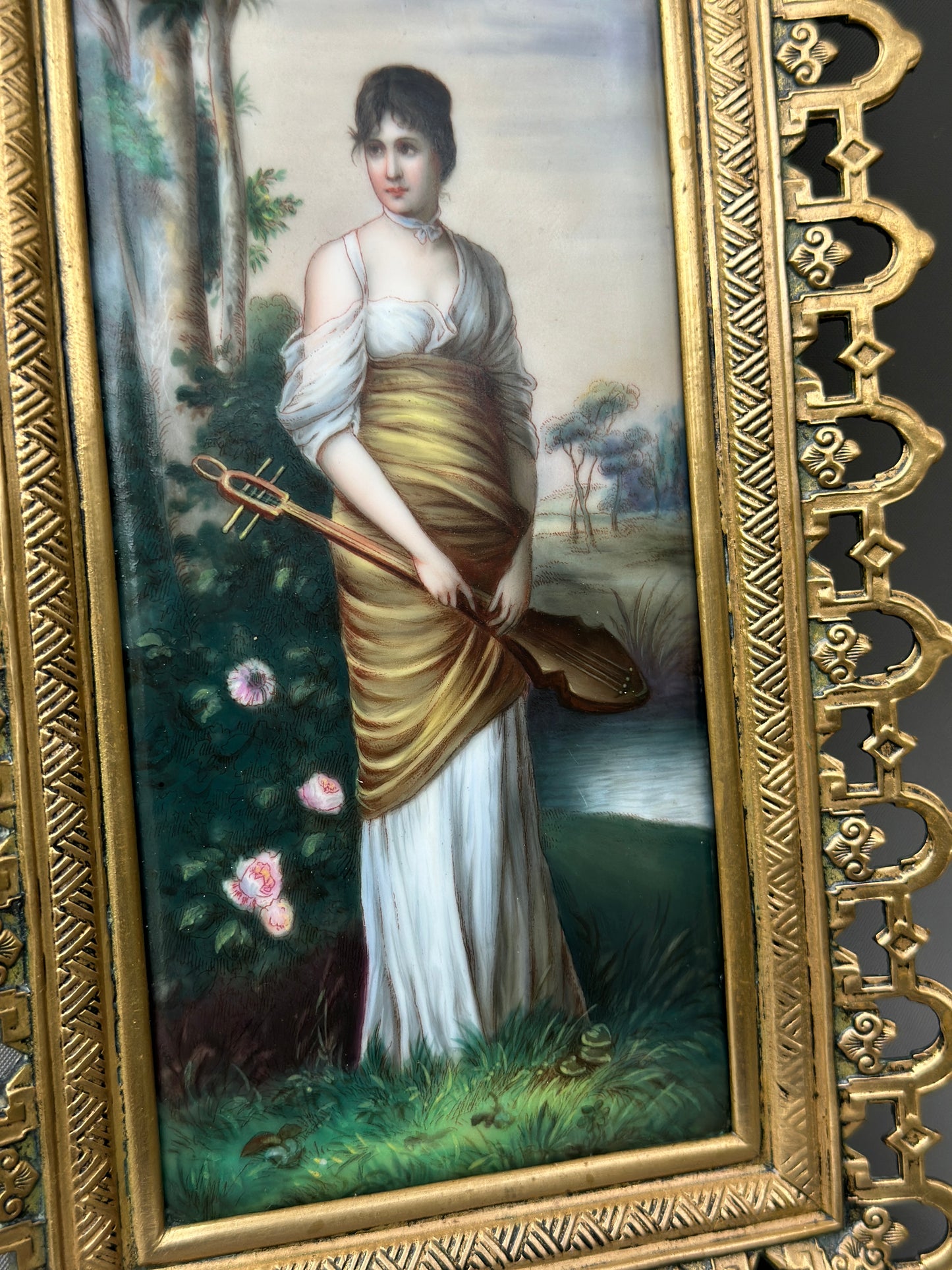 Antique 1900 Porcelain Plaque Painting