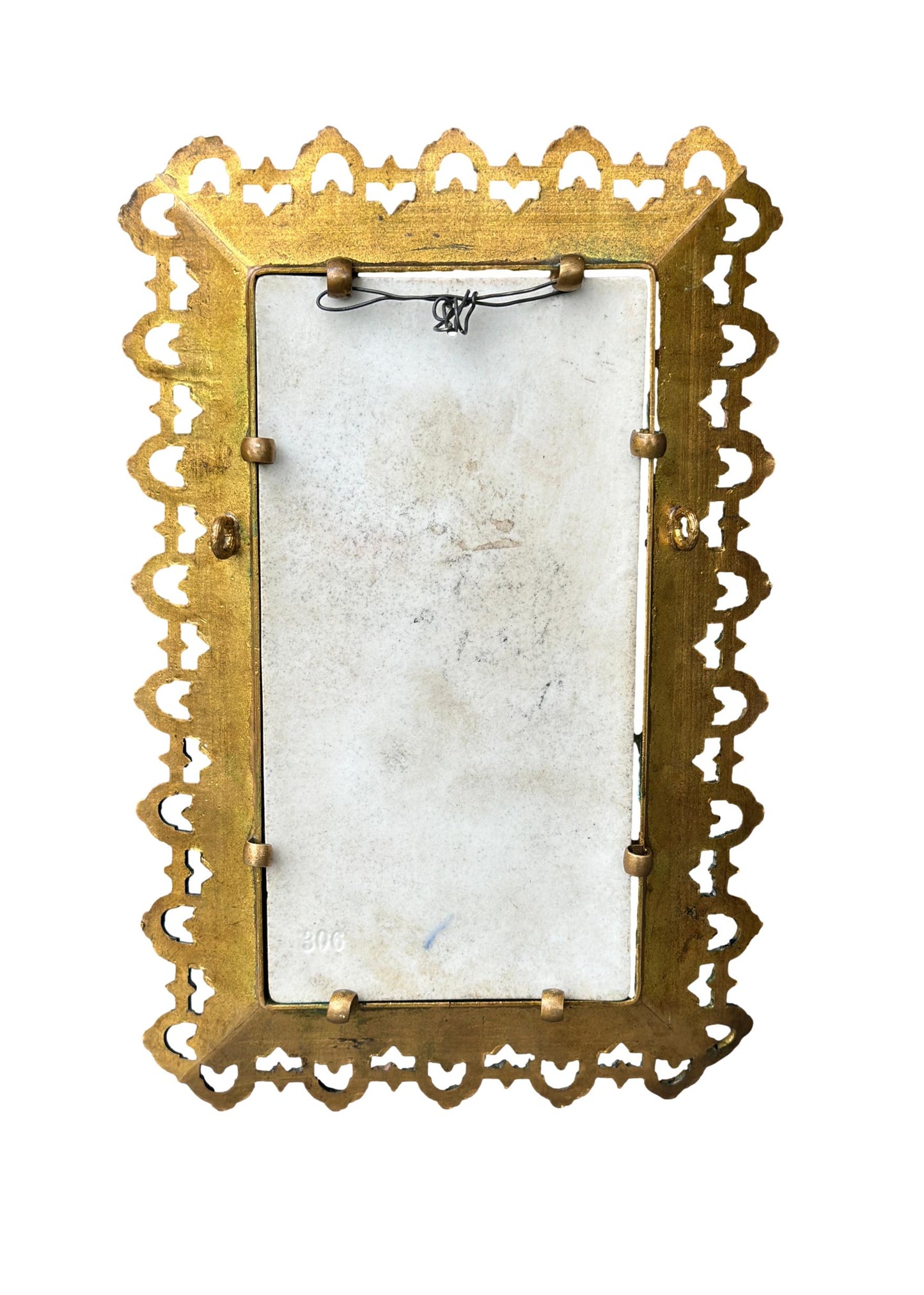 Antique 1900 porcelain plaque painting of young woman musician – Gothic-style bronze frame, fine art decor and gift for her