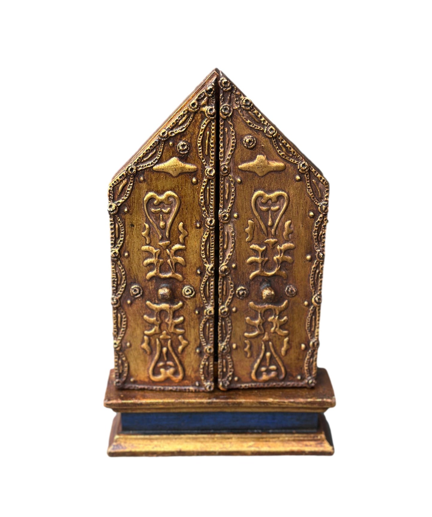 Antique Italian Religious Triptych, Virgin and Child, Gilded Wood – 1930s Florentine Sacred Art